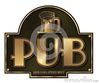 Pub sign Brass Plaque Stock Photo