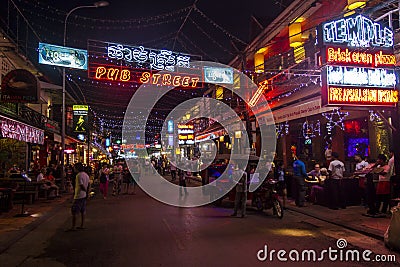 Pub street in Siem Reap at night Editorial Stock Photo