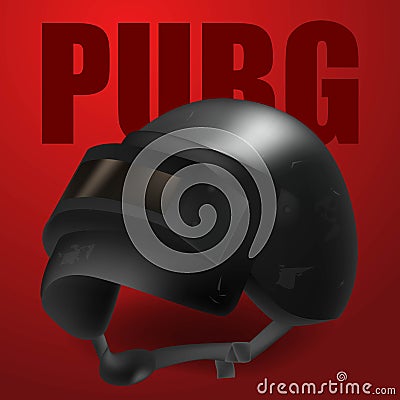 PUBG - PlayerUnknowns Battlegrounds Game. Realistic black vector helmet from Playerunknown s Battleground. Vector illustration on Vector Illustration