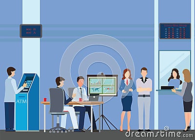 Public access to financial services to banks. Vector Illustration