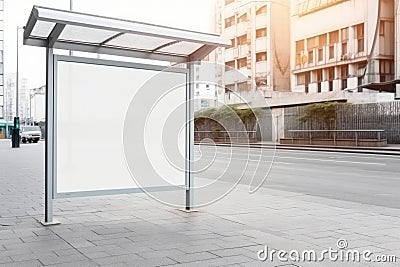 Public advertisement board space at bus subway station in the street, mockup signboard copy space area AI generated Stock Photo