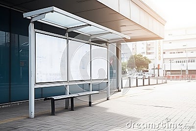 Public advertisement board space at bus subway station in the street, mockup signboard copy space area AI generated Stock Photo