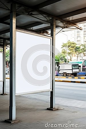 Public advertisement board space at bus subway station in the street, mockup signboard copy space area AI generated Stock Photo