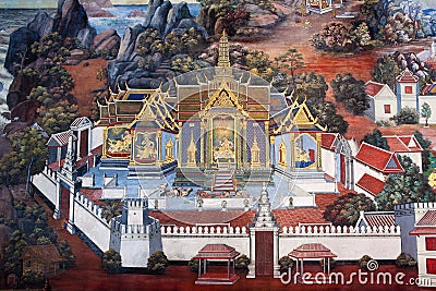Public Art Painting at Wat Phra Kaew Editorial Stock Photo