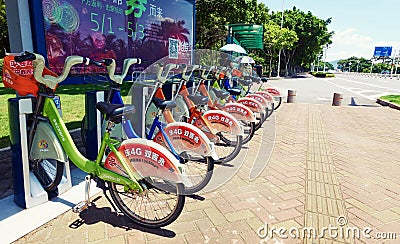 public bicycle rent, bike rental, China Editorial Stock Photo