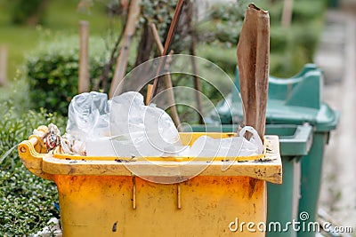 Public bin on public park , Selective focus Stock Photo