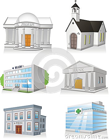 Public building set 3 Cartoon Illustration