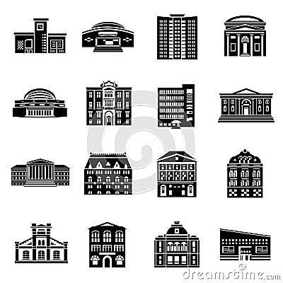 Public buildings icons set, simple style Vector Illustration