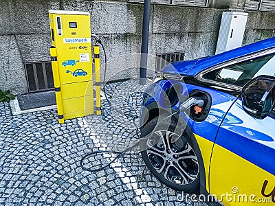 Public charging point of electric vehicles with E.ON Editorial Stock Photo