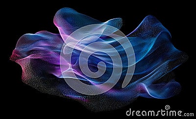 Public data. A neural stream of terabytes of data. A 3D rendering of wavy cyberspace orbs. Stock Photo