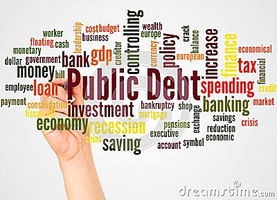 Public debt word cloud and hand with marker concept Stock Photo