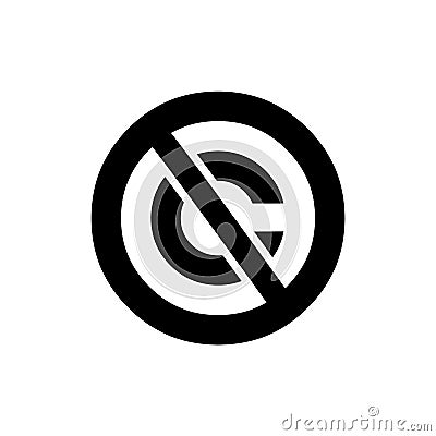 Public domain circular icon. Crossed out C letter trademark sign Vector Illustration