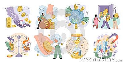 Public finance. Pension investment financial solutions passive income. Government finance, public money management Vector Illustration