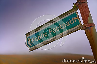 Public footpath sign on the Pennine Hills Stock Photo