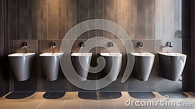 Public gentlemen toilet restroom. Interior and Healthcare concept. Hygiene in shopping mall theme. Stock Photo
