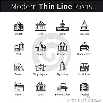 Public, government and commercial city buildings Vector Illustration