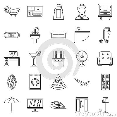 Public house icons set, outline style Vector Illustration