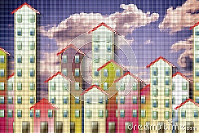Public housing concept image against a cloudy sky - Concept image with pixelation effect - I`m the copyright owner of the graffit Stock Photo
