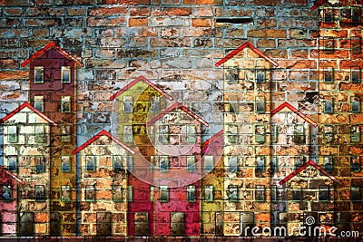 Public housing concept image painted on a brick wall Stock Photo