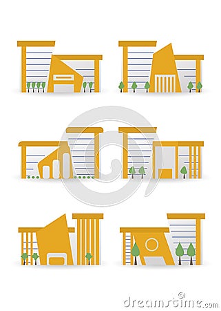 Public institutional building facade, commercial house, supermarket, government city estate, town line icons. Flat design vector Vector Illustration