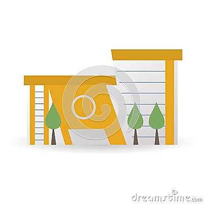 Public institutional building facade, commercial house, supermarket, government city estate, town line icons. Flat design vector Vector Illustration