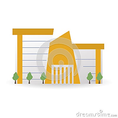 Public institutional building facade, commercial house, supermarket, government city estate, town line icons. Flat design vector Vector Illustration