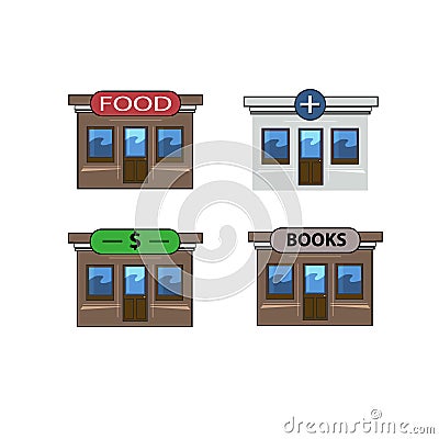 Public institutional buildings, commercial buildings, government buildings of the city, icons of the city. Stock Photo