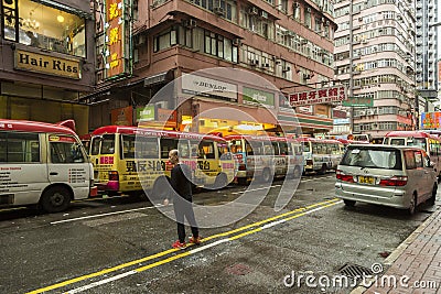 Public light bus service station in Hong Kong Editorial Stock Photo