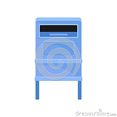 Public mailbox on legs. Street postbox. Blue metal container for correspondence. Postal service Flat vector icon Vector Illustration