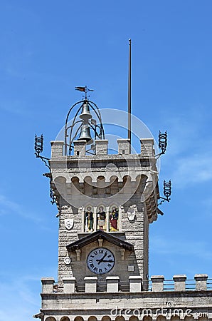 Public palace bell tower San Marino Stock Photo