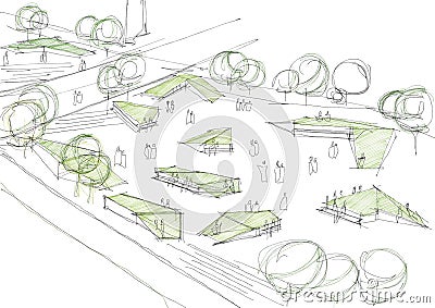 Public Park Architectural Sketch Stock Photo