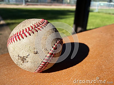 public park baseball sports game ball closeup table dirty used retro souvenir Stock Photo