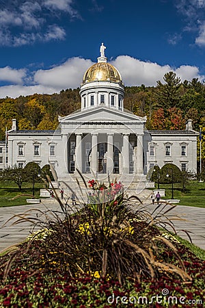 Public Park - Historic State House - Capitol in Autumn / Fall Colors - Montpelier, Vermont Editorial Stock Photo