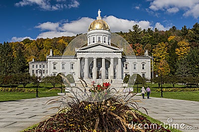 Public Park - Historic State House - Capitol in Autumn / Fall Colors - Montpelier, Vermont Editorial Stock Photo