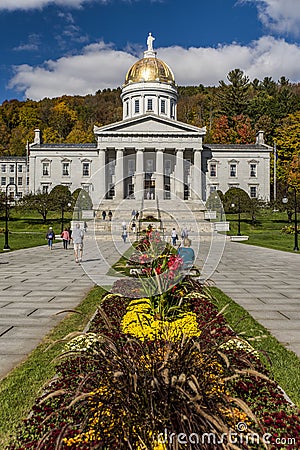 Public Park - Historic State House - Capitol in Autumn / Fall Colors - Montpelier, Vermont Editorial Stock Photo