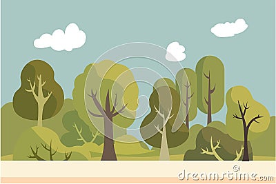 Public park with nature landscape.Summer beautiful landscape.Environment garden with sky background.Nature scene Vector Illustration