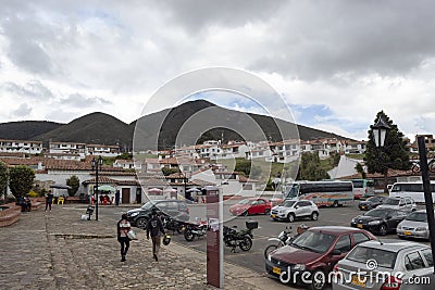 A public parking scene in guatavita downtown at afternoon Editorial Stock Photo