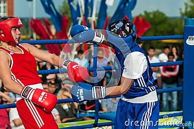 Public performance of girls boxing Editorial Stock Photo