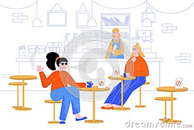 Public Place Smoking Composition Cartoon Illustration