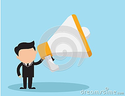 Public relations.businessman talking through a bullhorn or megaphone Vector Illustration