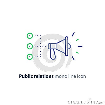 Public relations concept, megaphone line icon, advertising promotion strategy Vector Illustration