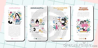 Public relations mobile application banner set. Specialist developing Vector Illustration