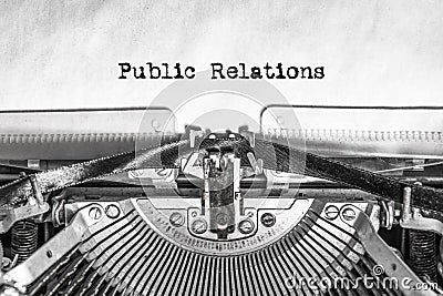 Public Relations typed text Stock Photo