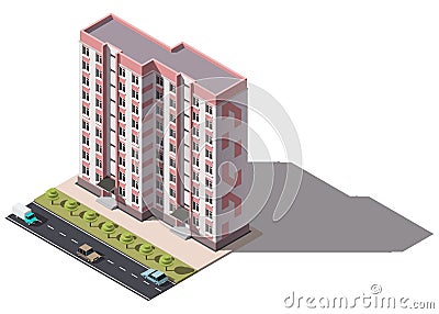 Public residential nine-storey building isometry Vector Illustration