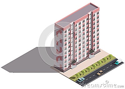 Public residential nine-storey building isometry Stock Photo