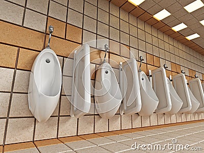 Public restroom with urinals Stock Photo