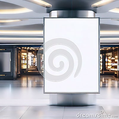 Public shopping center mall or business center advertisement board space as empty blank white mockup signboard with copy space Stock Photo