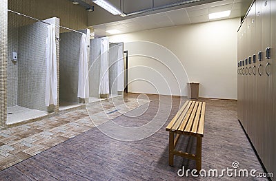 Public shower interior with everal showers Stock Photo