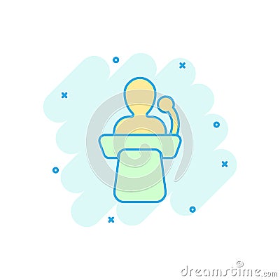 Public speach icon in comic style. Podium conference vector cartoon illustration on white isolated background. Tribune debate Vector Illustration