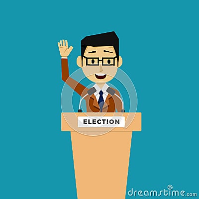 Public Speaker Politician on the Tribune. Vector Illustration